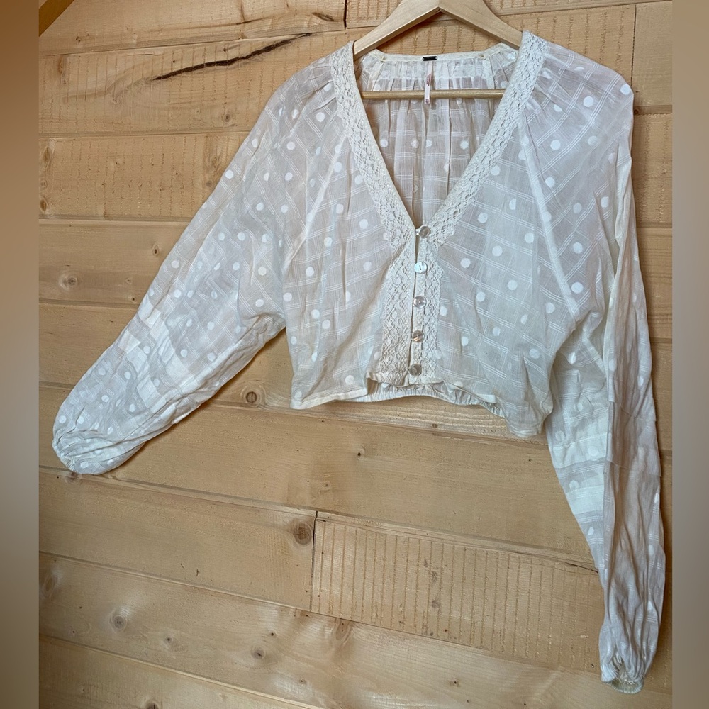 Free People Polkadot Sheer Blouse in Cream in size Extra-Small
